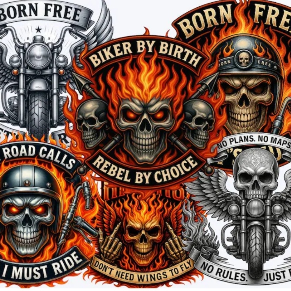 Biker Themed Graphic Patches